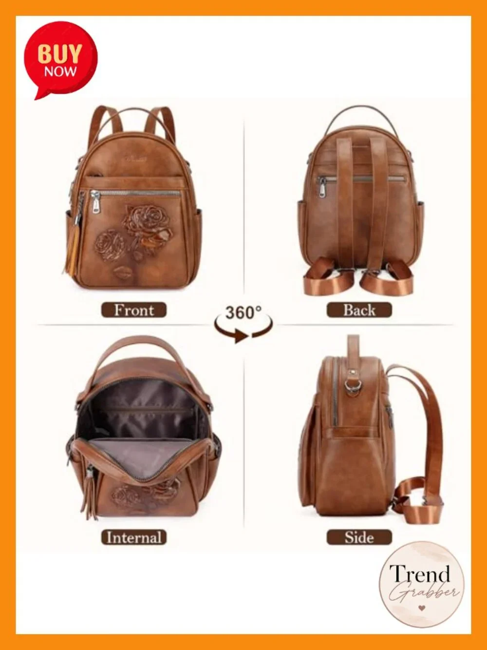 Vegan Leather Mini Backpack Purse for Women - Cute Floral Small Travel Daypack